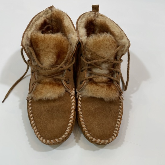 Orvis Moccasin Bootie Size 8 Brown Shearling Suede Indoor Outdoor EUC - Picture 5 of 12